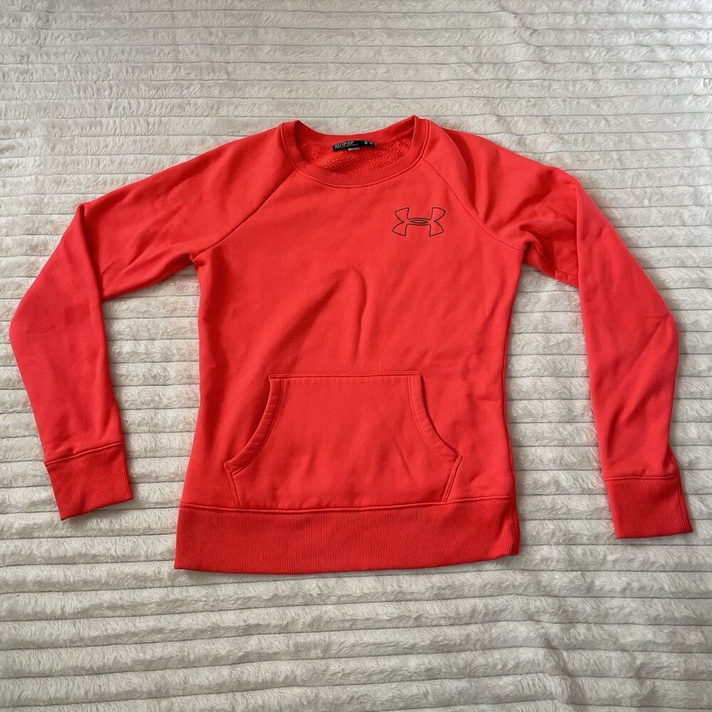 Under Armour Crew Sweatshirt Women’s XS Pink Neon Coral Coldgear Loose FLAW